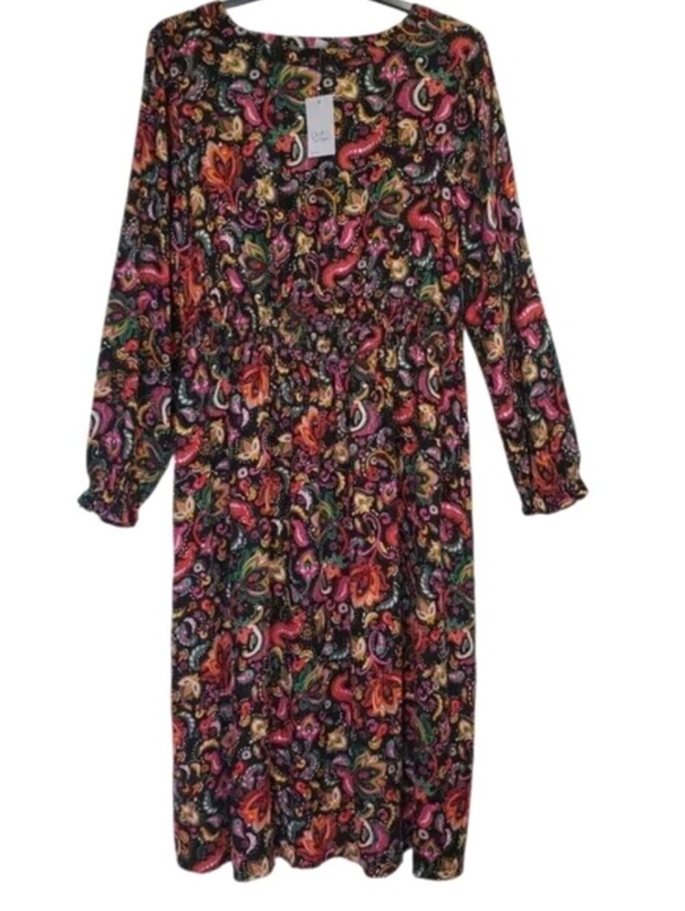 Womens Paisly Black Croft & Barrow Long Sleeve Dress 3X, NWT